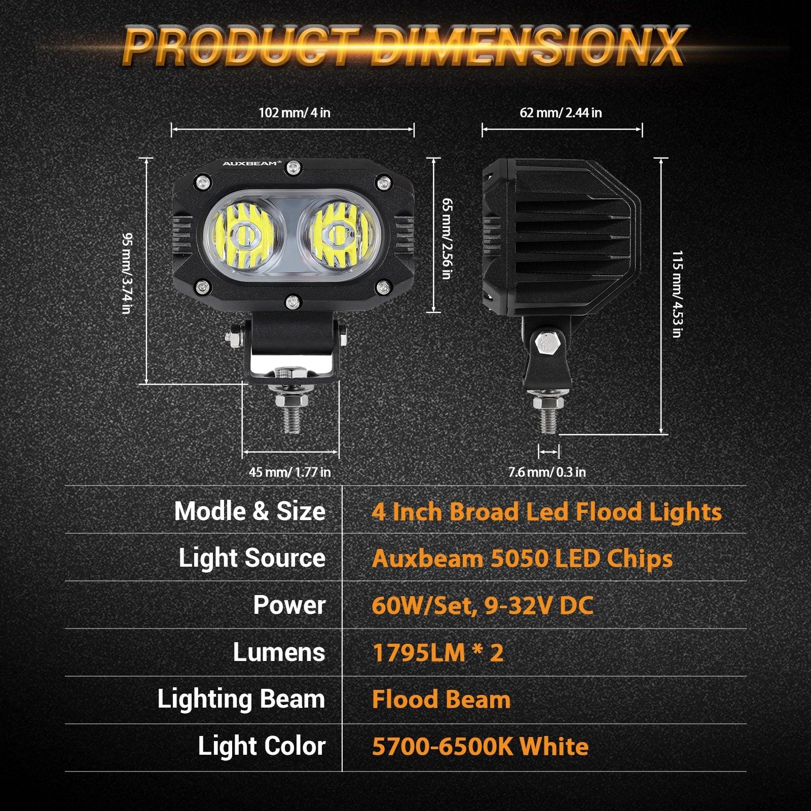 Auxbeam R4 Series 4" LED Light Pods – 60W, 120° Wide Beam, Corrugated Lens