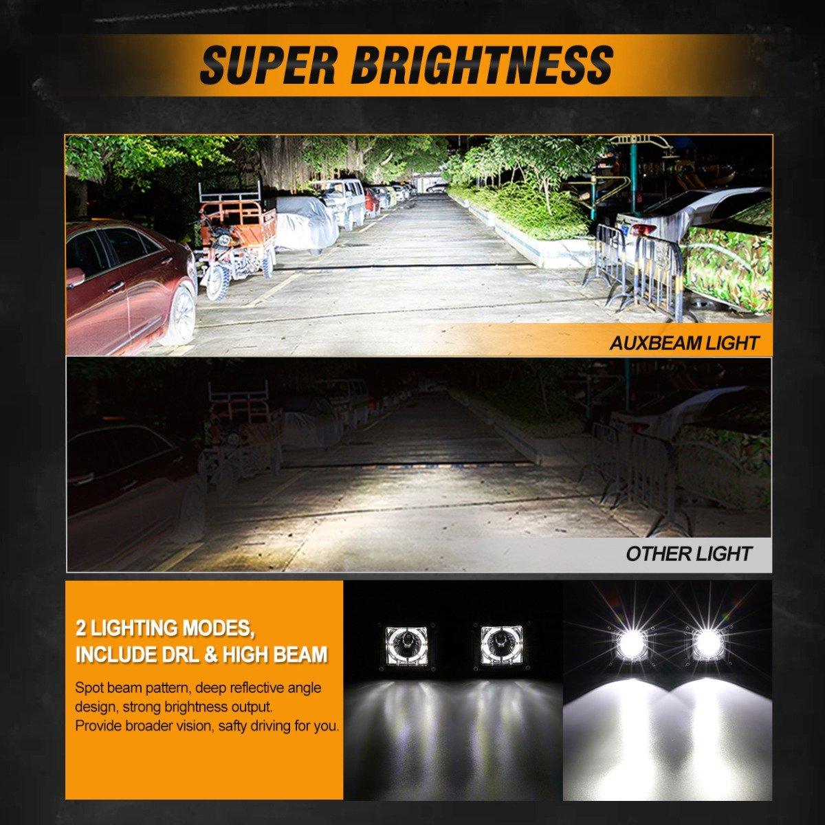 Auxbeam 3" 40W LED Pod Lights – With DRL, for SUV, ATV, UTV, Trucks, Pickup & Boat (2 Pack)