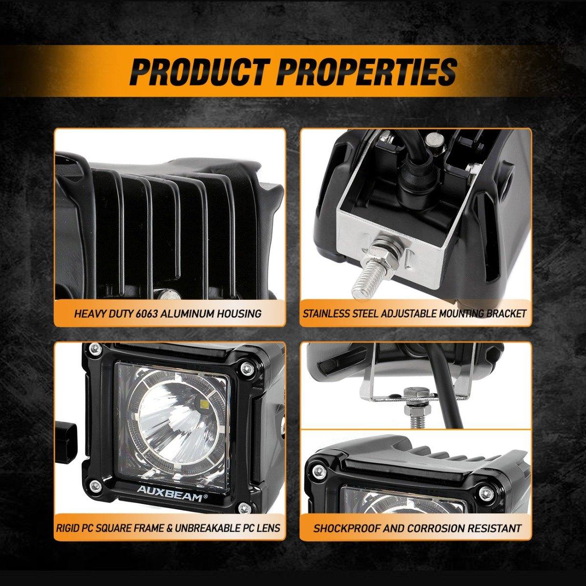 Auxbeam 3" 40W LED Pod Lights – With DRL, for SUV, ATV, UTV, Trucks, Pickup & Boat (2 Pack)