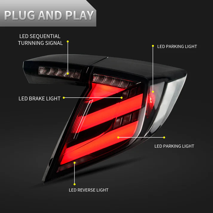 TSP LED Mugen Style Tail Lights for 2016-2021 Honda Civic Hatchback [FK7/FK8]