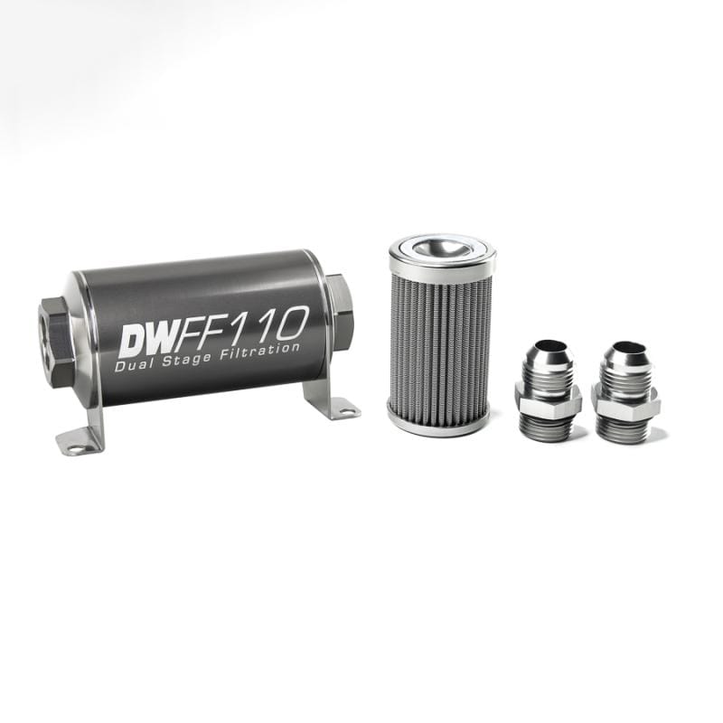 DeatschWerks Stainless Steel 10AN 100 Micron Universal Inline Fuel Filter Housing Kit (110mm) - Two Step Performance