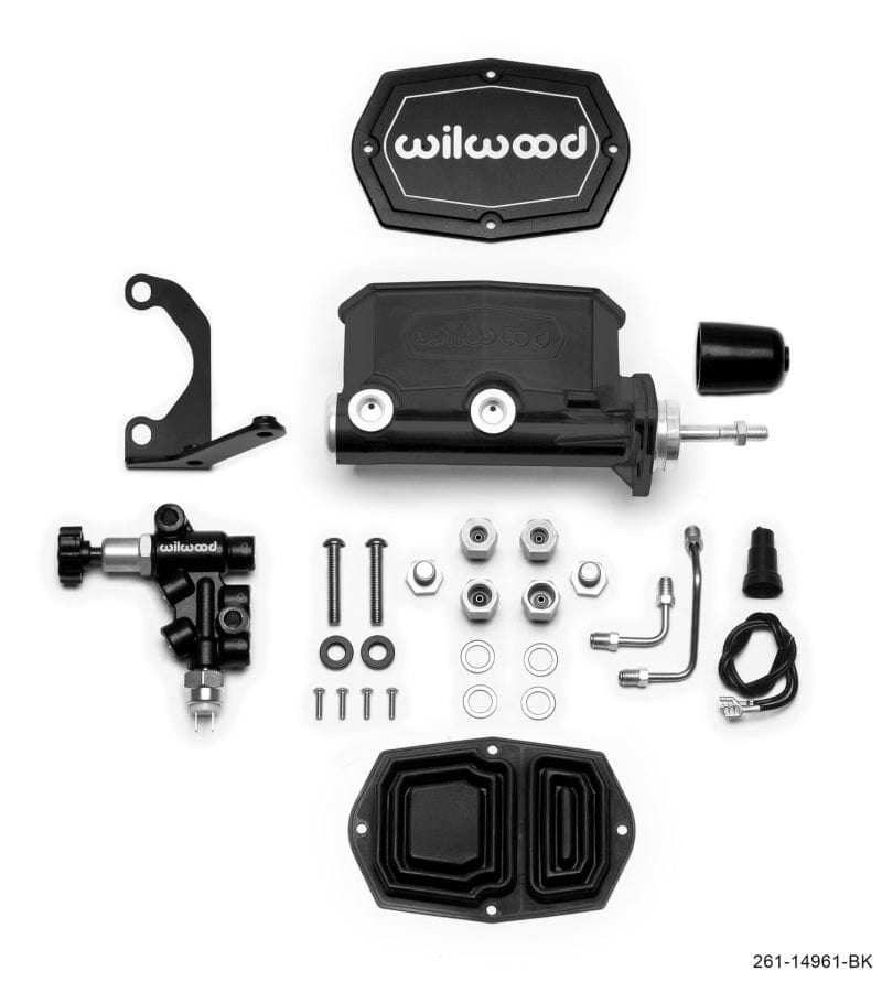 Wilwood Compact Tandem M/C - 7/8in Bore - w/Bracket and Valve (Pushrod) - Black - Two Step Performance