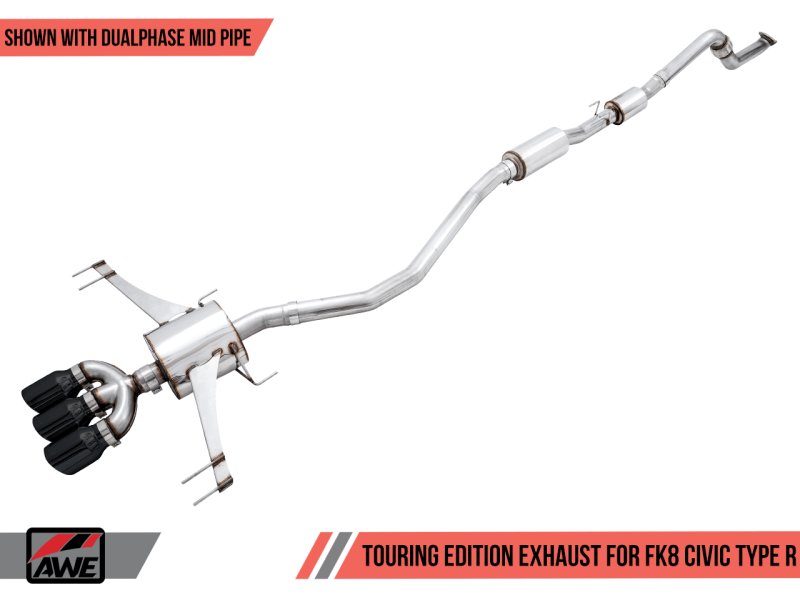 AWE Tuning 2017+ Honda Civic Type R Touring Edition Exhaust w/Front & Mid Pipe - Diamond Blk Tips - Two Step Performance
