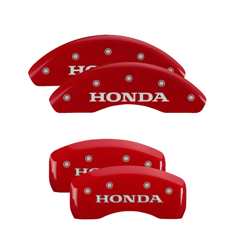 MGP 4 Caliper Covers Engraved Front & Rear MGP Red Power Coat Finish Silver Characters - Honda