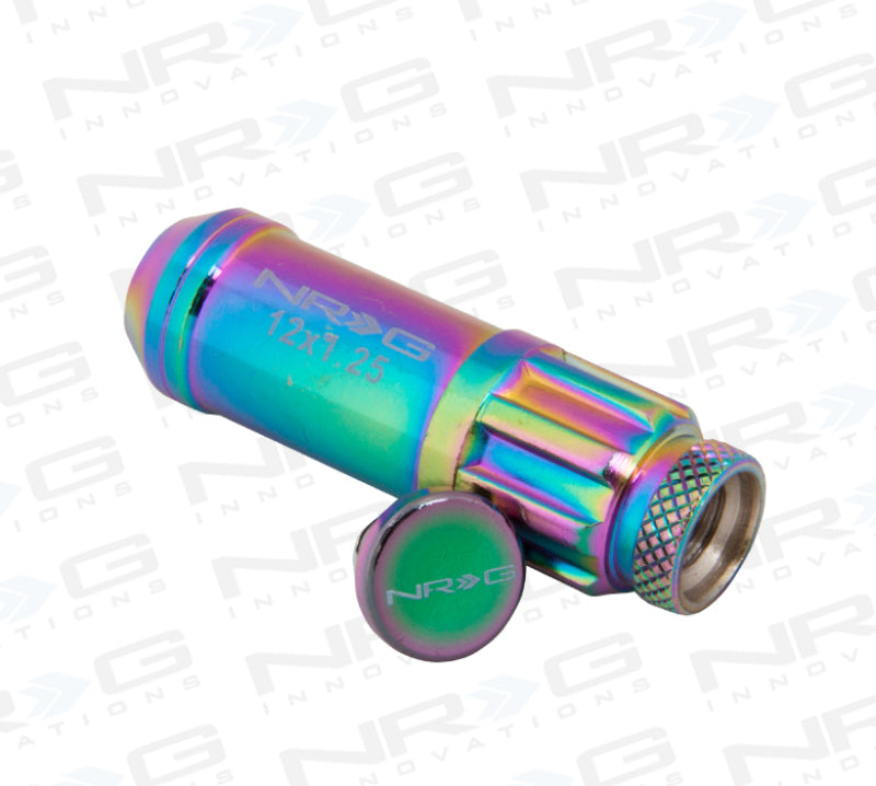NRG 700 Series M12 X 1.25 Steel Lug Nut w/Dust Cap Cover Set 21 Pc w/Locks & Lock Socket - Neochrome