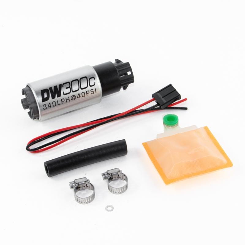 DeatschWerks 340lph DW300C Compact Fuel Pump w/ Universal Install Kit (w/ Mounting Clips) - Two Step Performance