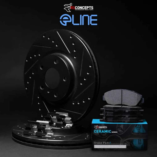 R1 eLINE Black Drilled & Slotted Rotors with CERAMIC Pads and Hardware (22+ Si Only)