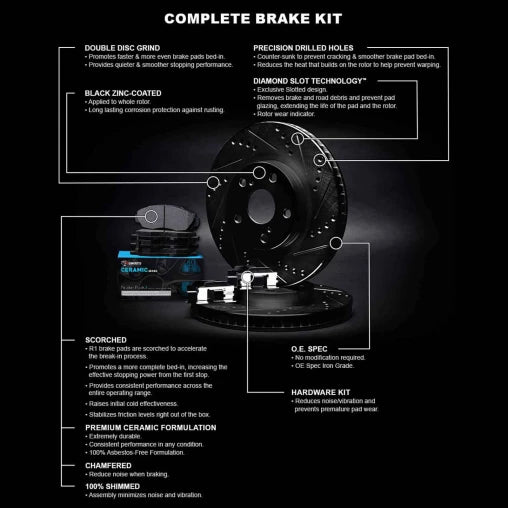 R1 eLINE Black Drilled & Slotted Rotors with CERAMIC Pads and Hardware (22+ Si Only)