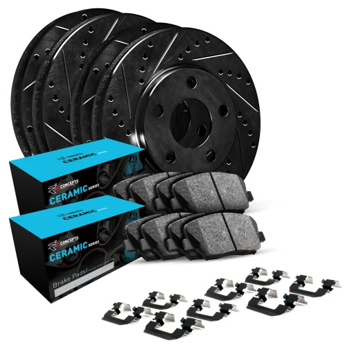 R1 eLINE Black Drilled & Slotted Rotors with CERAMIC Pads and Hardware (Si Only)