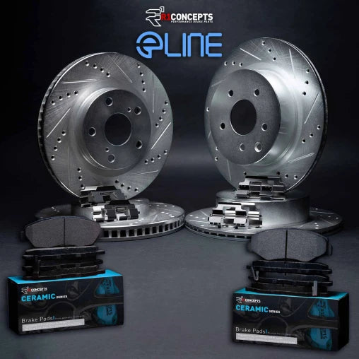 R1 eLINE Silver Drilled & Slotted Rotors with CERAMIC Pads and Hardware (Type R)