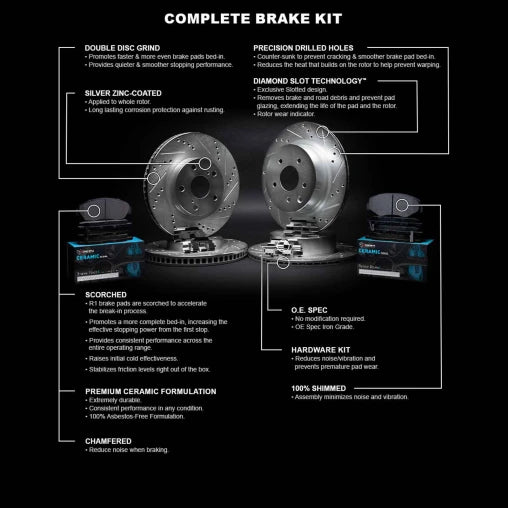 R1 eLINE Silver Drilled & Slotted Rotors with CERAMIC Pads and Hardware (Type R)