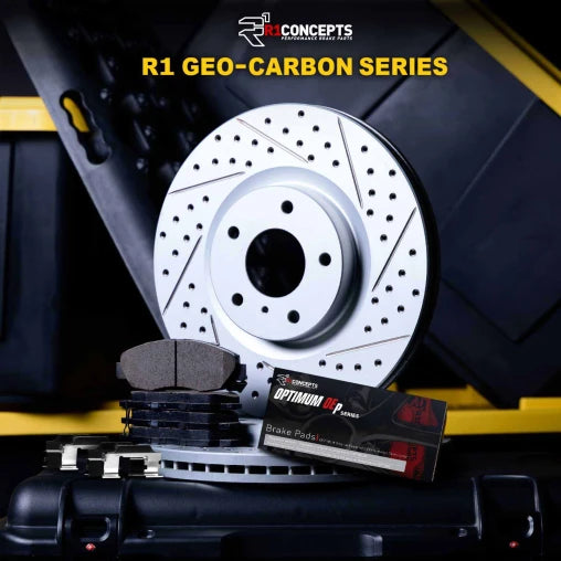 R1 Geo-Carbon Drilled & Slotted Rotors with OPTIMUM OEp Pads and Hardware (22+ Si Only)