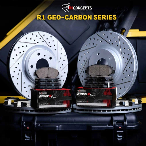 R1 Geo-Carbon Drilled & Slotted Rotors with OPTIMUM OEp Pads and Hardware (LX & EX-L)