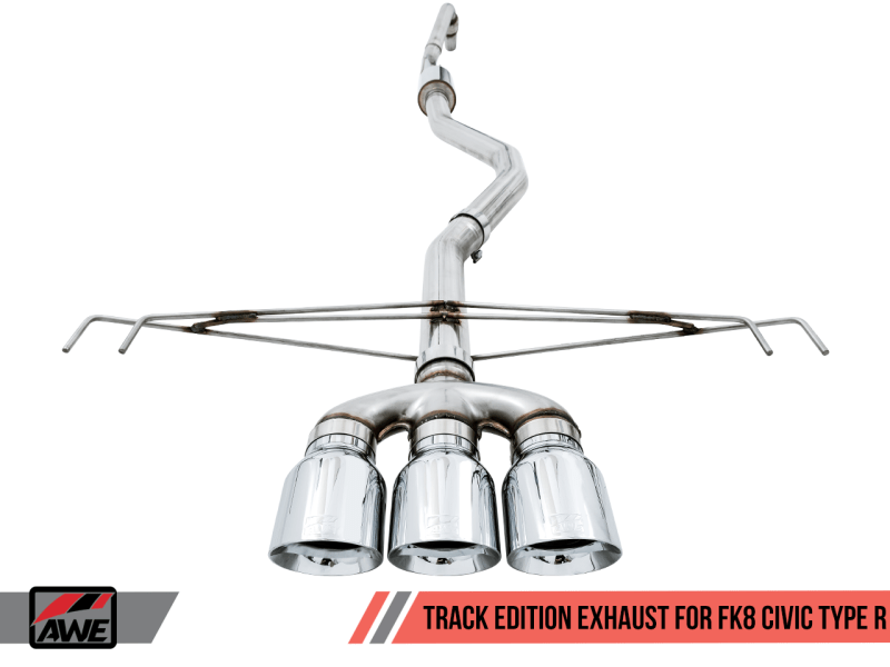 AWE Tuning 2017+ Honda Civic Type R Track Edition Exhaust w/Front Pipe & Triple Chrome Silver Tips - Two Step Performance