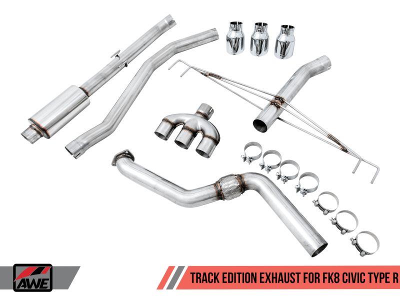 AWE Tuning 2017+ Honda Civic Type R Track Edition Exhaust w/Front Pipe & Triple Chrome Silver Tips - Two Step Performance
