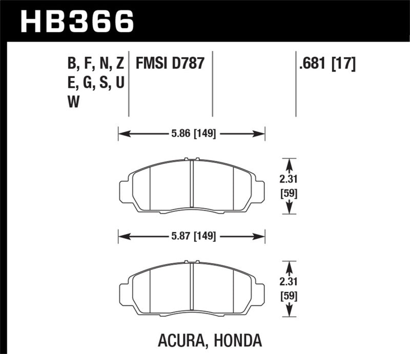 Hawk 2001-2003 Acura CL Type-S HPS 5.0 Front Brake Pads