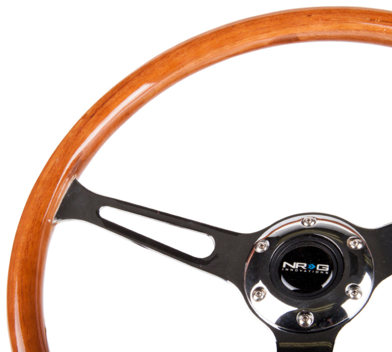 NRG Reinforced Steering Wheel (360mm) Classic Wood Grain w/Chrome Cutout 3-Spoke Center