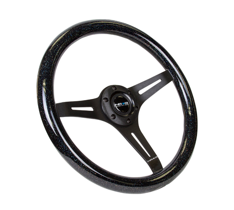 NRG Classic Wood Grain Steering Wheel (350mm) Black Sparkled Grip w/Black 3-Spoke Center