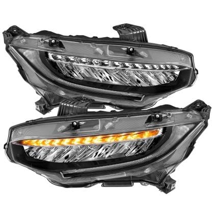 Projector Headlights Plank Style Black w/Amber/Sequential Turn Signal for 2016+ Honda Civic - Two Step Performance