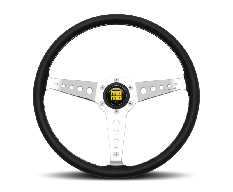 Momo California Steering Wheel 360 mm - Black Leather/White Stitch/Pol Spokes